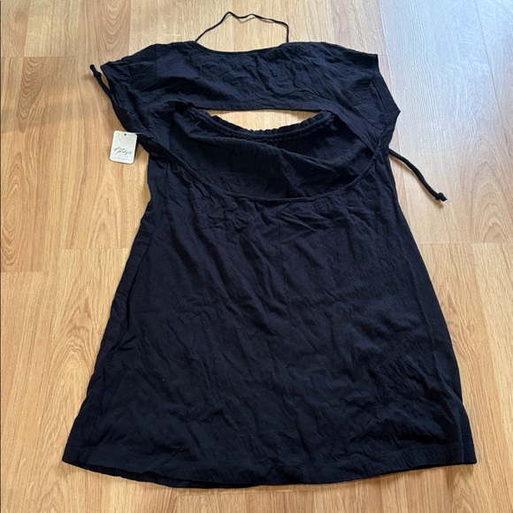 Free people black dress ope back beach  ribbed cross neck pocket cover up - Picture 6 of 7